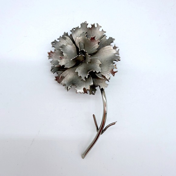 giovanni Jewelry - Vintage Giovanni Silver-Tone Sculptural Carnation‎ Flower Brooch